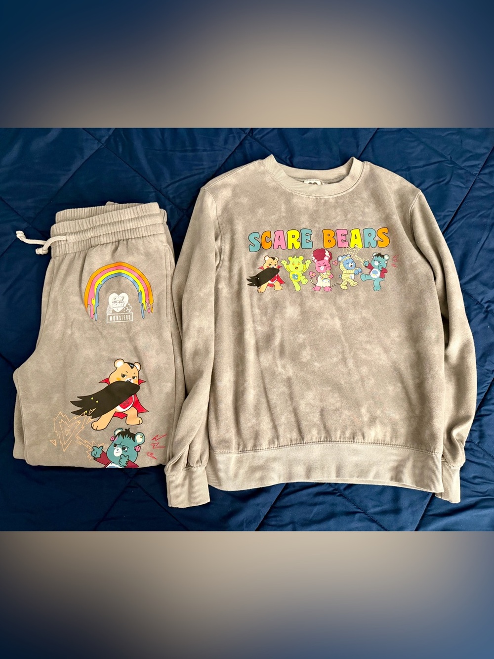 LIKE NEW Care Bears x Universal Monsters Scare Bears Sweatshirt Sweatpants Set